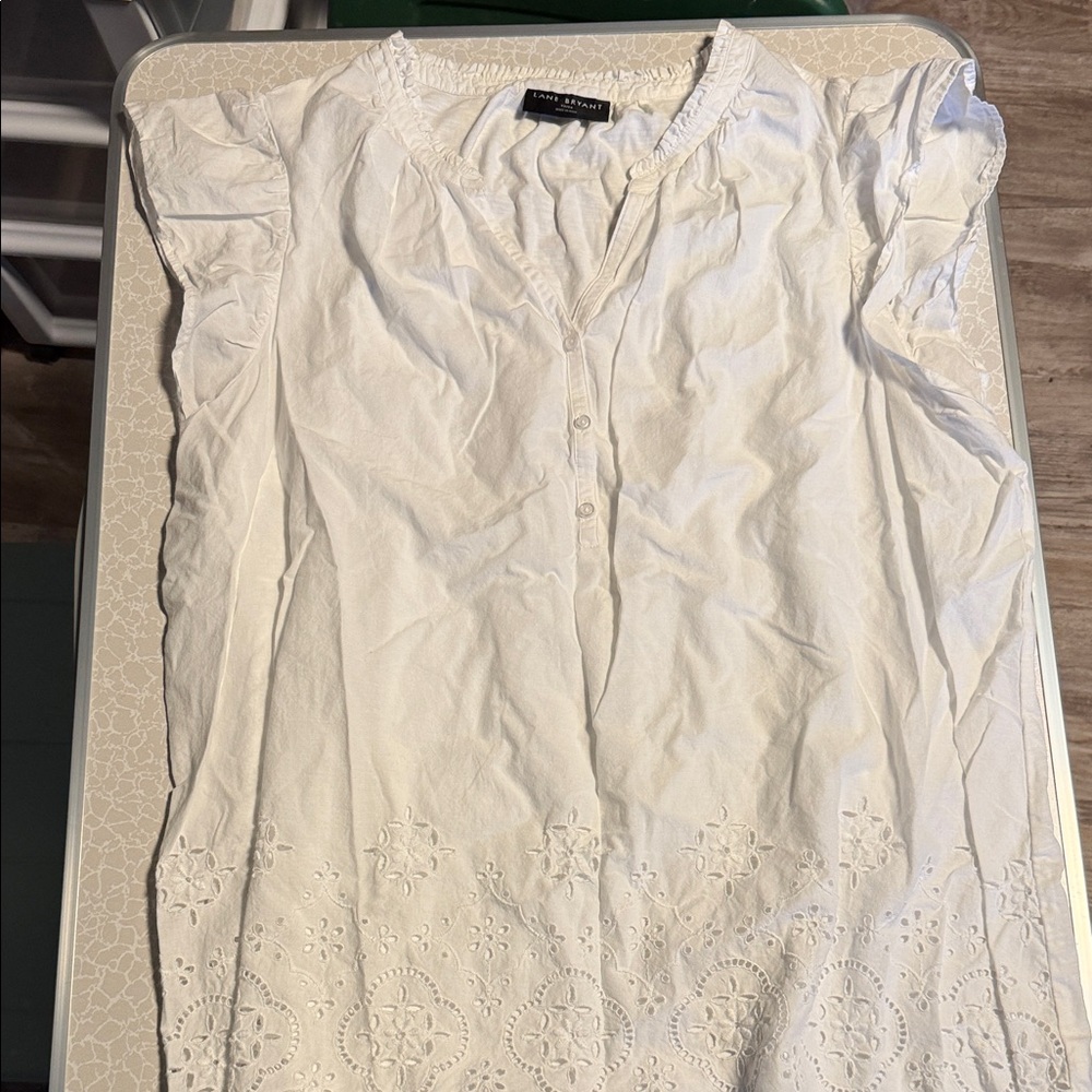 Lane Bryant White Ruffled Blouse